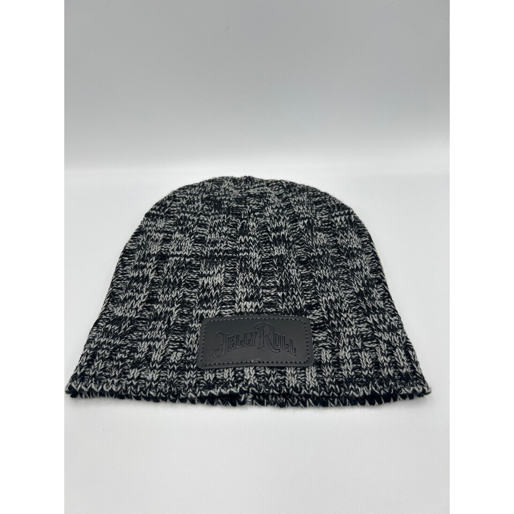 Jelly Roll Black White Marled Knit Beanie Hat Soft Warm Cuff